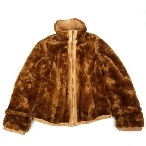 Vintage Reversible Vegan Fur Lined Suede Zip Jacket Penny Lane Coat Small Tan - Picture 1 of 7